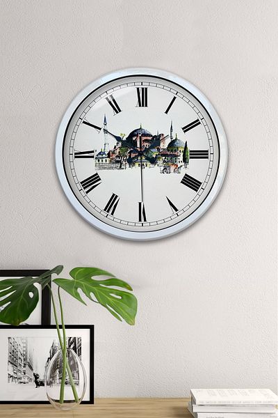 Kasva Concept 40 cm White Metal Hagia Sophia Themed Wall Clock