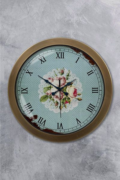 Kasva Concept Gift 36 cm Antique Metal Pink Rose Wall Clock