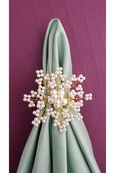 pekars 6Pcs Gold Pearl Snowflake Napkin Ring Ring