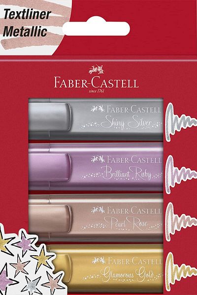Faber Castell 4 Metallic Colored Highlighter Set with Original Box