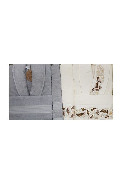 Özdilek Unisex Γκρι Κρέμα Versace Aster Οικογενειακό Σετ M L
