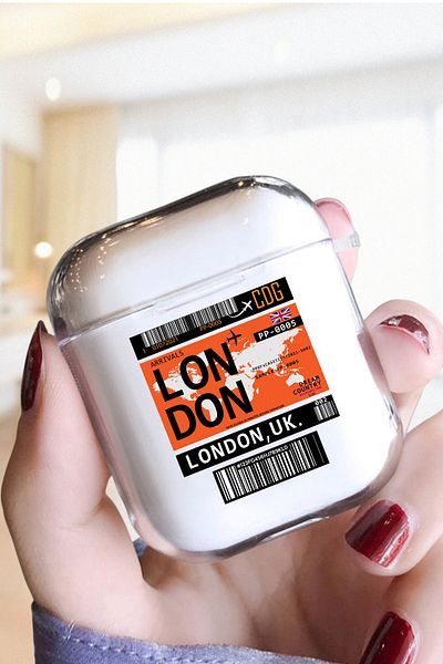 mooodcase London Ticket Design Transparent Wireless Headphone Case Silicone