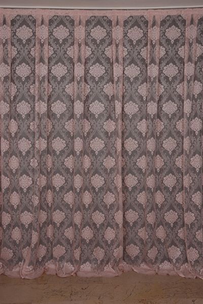 AKÇA TEKSTİL Framed Damaks Powder Color Single Wing Ready Planted Pleated Background Curtain 300*260 Cm