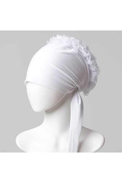 ipekistanbul Seamless Bonnet with Lace Knobs - Quality Special Production - White