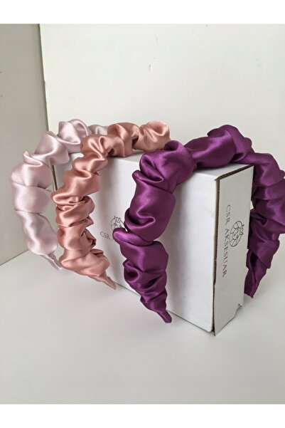 CSR AKSESUAR طقم تاج من الساتان مكون من 3 قطع - سلسلة لافندر