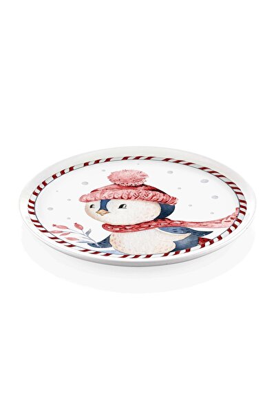 The Mia Yılbaşı Penguen Stoneware Yuvarlak Servis Tabağı 30cm New014