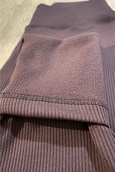 VOSSAX Women's Ribbed, Fleece Inside, High Waist Recovery Brown Cross Waist Leggings