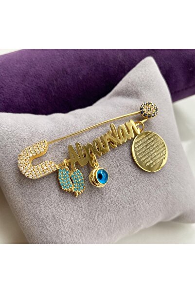 simurg jewellery Hediyelik Nazarlı Dualı İsimli Erkek Bebek İğnesi