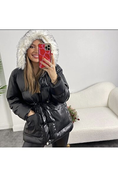 Class Γυναικείο φουσκωτό φουσκωτό φουσκωτό φουσκωτό δερμάτινο χειμωνιάτικο φουσκωτό παλτό με τσέπες καθιστή τσάντα