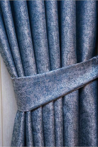 Yuka Trojan Blue Double Wing Closely Pleated Jacquard Satin Textured Background Curtain with Shiny Pattern90 X 270