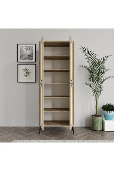 MERLİN MOBİLYA Diamond 4 Kapaklı 6 Raflı Hazeran Dolap