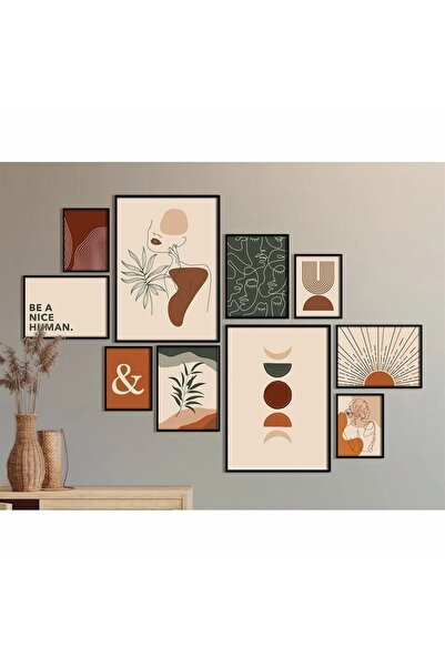 NT Handmade 10 Parça Çerçeve Görünümlü Be A Nice Human Duvar Dekoru Salon Otu...