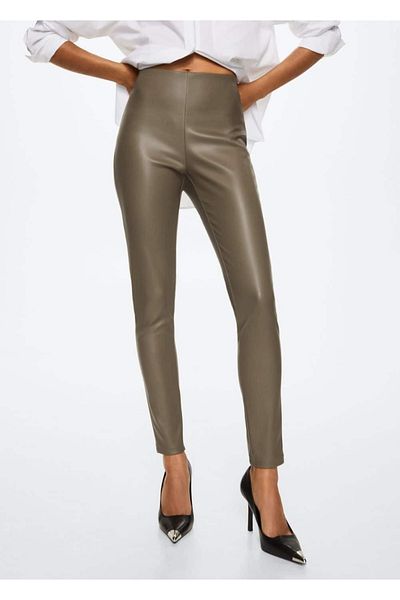 MANGO Woman Leather Look Leggings