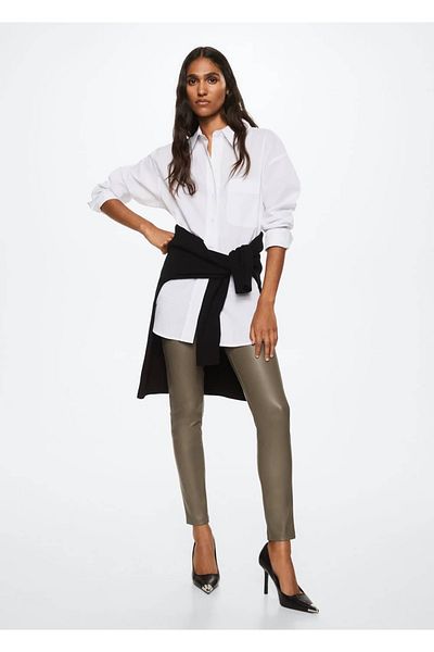 MANGO Woman Leather Look Leggings