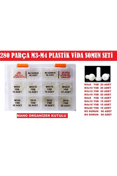 CEKSAN Plastik Vida Seti M3-m4 Plastik Polyamid Vida-somun Seti 280 Parça Org...