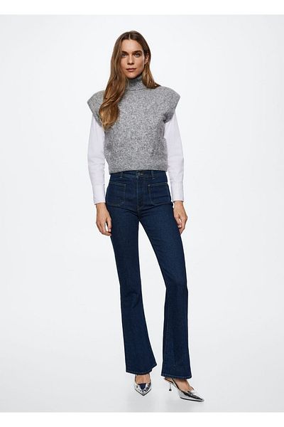 MANGO Woman Pantaloni jeans evazați cu buzunar
