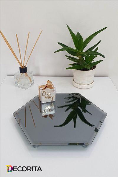 Decorita Mirror Presentation Tray| Smoked Mirror - Promise-Engagement Tray| Hexagonal Mirror