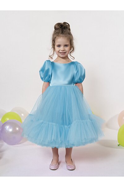 NAGİHAN Φόρεμα Πριγκίπισσας από βαμβακερό τούλι με μανίκια μπαλόνια, παράθυρο...