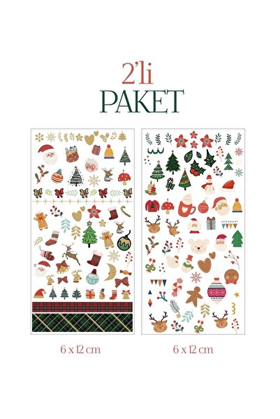 Flash Tattoos® Yılbaşı Noel Christmas Desenler Tırnak Dövmesi 2'li Paket