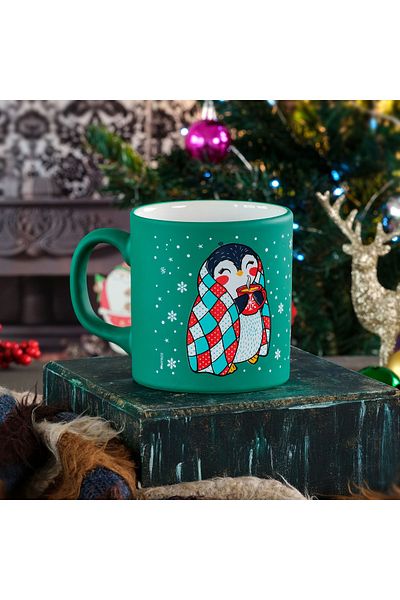 Myros Christmas Themed Ceramic Green Penguin Mug