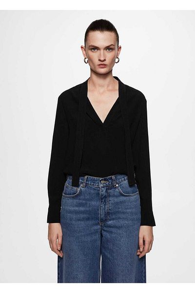 MANGO Woman Tie Collar Blouse