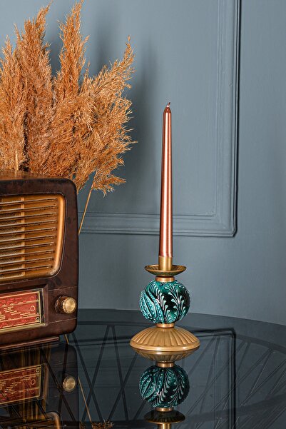 DEDE Tekli Yeşil Çinili Mumluk Eskitme Dekoratif Obje