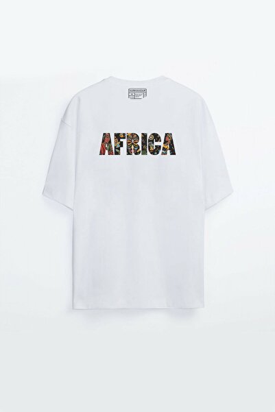 MELADYAN Harmandar - تي شيرت أبيض كبير الحجم مطبوع عليه أفريقيا (أفريقيا) للج...