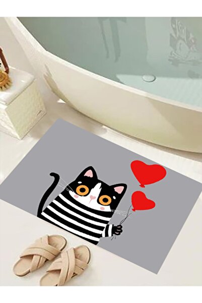 eco concept Cute Cat Bath Mat, Heart Mat, Non-Slip Base, Toilet Seat Set, Decorative Mat, 60x100 Cm