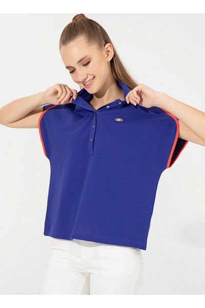 U.S. Polo Assn. Tricou de damă cu gât polo uni albastru Fatmey