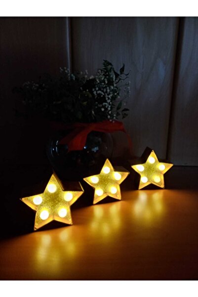 gaman Üçlü Gold Renk Yıldız Şeklinde Dekoratif Led Lamba