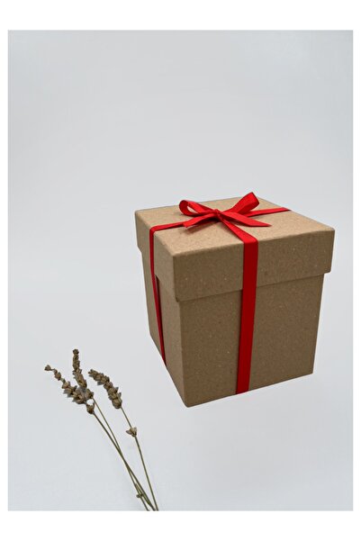 carton box Kartonkutu Kraft Rengi Yılbaşı Hediye Kutusu Kırmızı Kurdeleli Sert Kutu 16 Cm / No_4