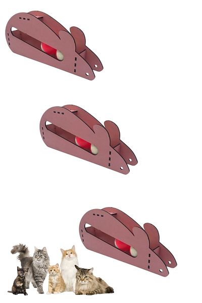 Buffer ® 3Pcs Mouse Cat Game Wooden 2 Balls Inclined Cute Cat Toy Board Cat Game