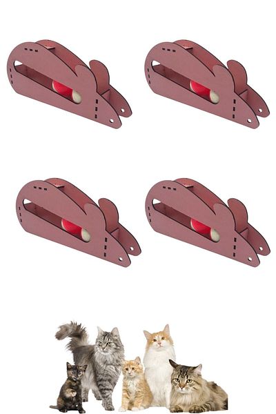 Buffer ® 4 Pieces Mouse Cat Game Wooden 2 Balls Inclined Cute Cat Toy Board Cat Game