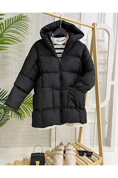 VOLT CLOTHİNG Kadın Kapüşonlu Torba Cep Şişme Mont