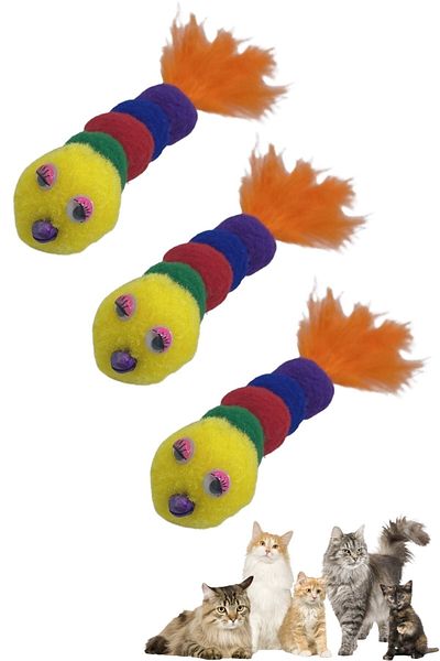 Buffer ® 3 Pieces of Soft String Caterpillar Shaped Colorful Cute Pet Toy