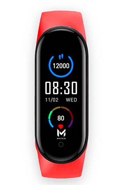 MATEO M5 Kırmızı Akıllı Bileklik Renkli Ekran(2022versiyon)ios Ve Android Uyu...