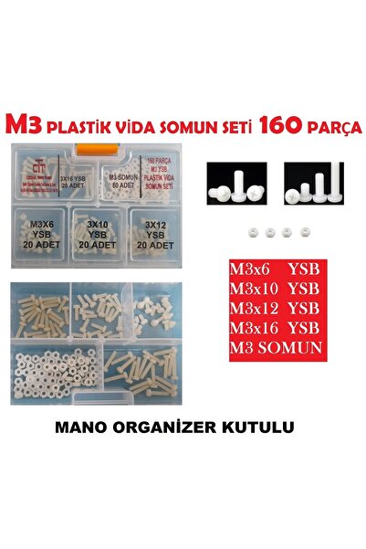 CEKSAN M3 Plastik Polyamid Vida-somun Seti 160 Parça Organizer Kutulu