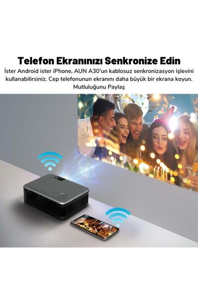 DailyLink Aun A30 Full Hd Wifi 1080 Destekli Mini Projeksiyon Cihazı Cep Telefonu Yansıtma