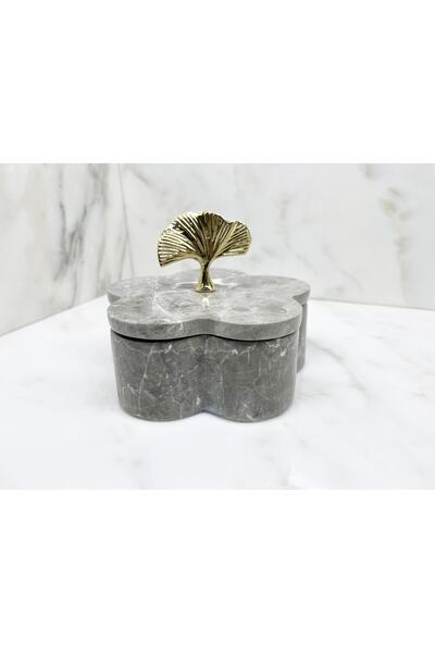 Genel Markalar Doğal Gri Mermer Kase, Şekerlik, Sunum Ürünü Gold Ginko Detaylı