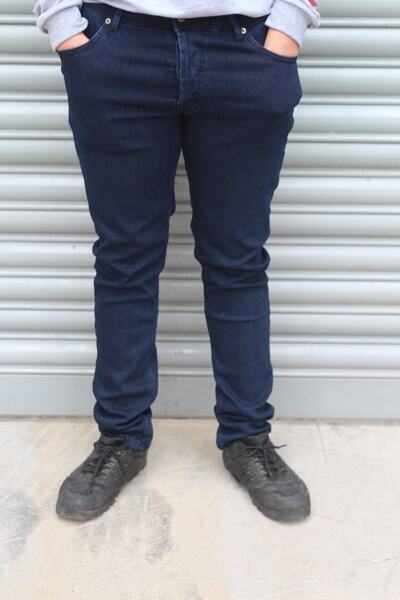 Bilgiçler Men's Navy Blue High Waist Loose Cut Pipe Leg Denim Pants Regular F...