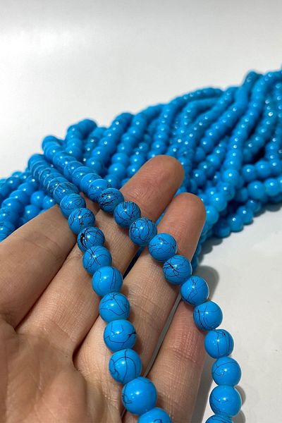 Hobigram Γυάλινες χάντρες με μπλε σχέδιο 1 σειρά 8 mm – χάντρες, κομψό σχέδιο, γυναικείο αξεσουάρ – χάντρες