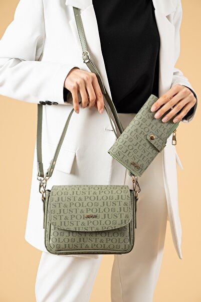 Just Polo مجموعة حقيبة كتف وحقيبة كروس للنساء بحزامين و3 أقسام 02185-mh