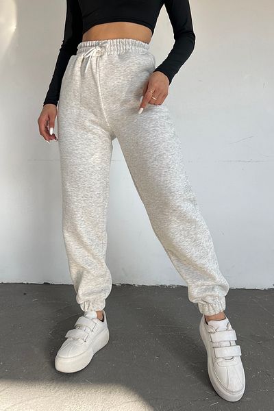 Sun Victoria Pantaloni de sport de jogger de bază, gri deschis, de iarnă, cu fleece în interior, cu talie înaltă