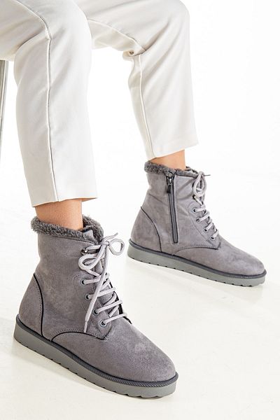 Munshoes Γκρι σουέντ γυναικείες μπότες