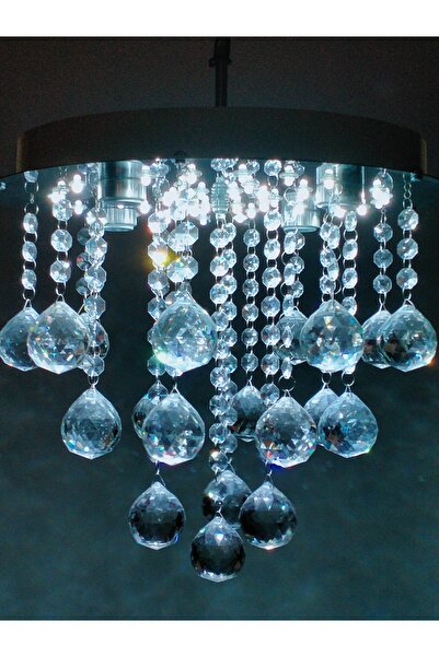 öalpa Katlı Kristal Taşlı Beyaz Led 35 Cm Capında Avize