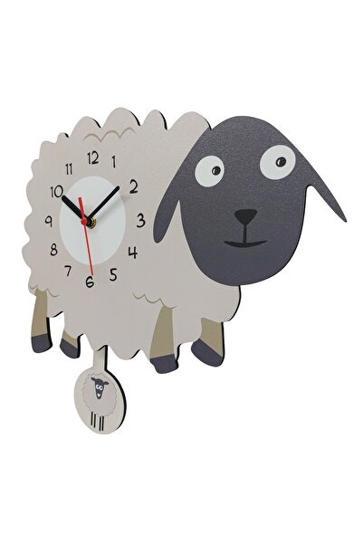 CajuArt Cute Lamb Children's Wall Clock with Swinging Wooden Pendulum
