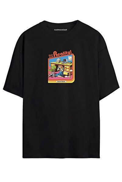 MELADYAN تي شيرت Hide From Reality أسود - أبيض كبير الحجم