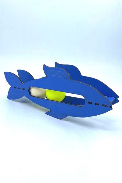 Buffer ® Wooden 2 Balls Inclined Fish Shaped Toy and 2 Balls Mouse Shaped Board Cat Toy Set
