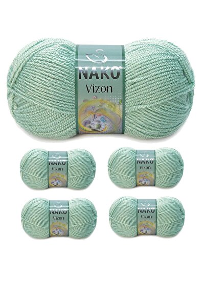 NAKO 5 Adet Vizon Premium Akrilik El Örgü Ipi Yünü Renk No:292 Çağla Yeşil