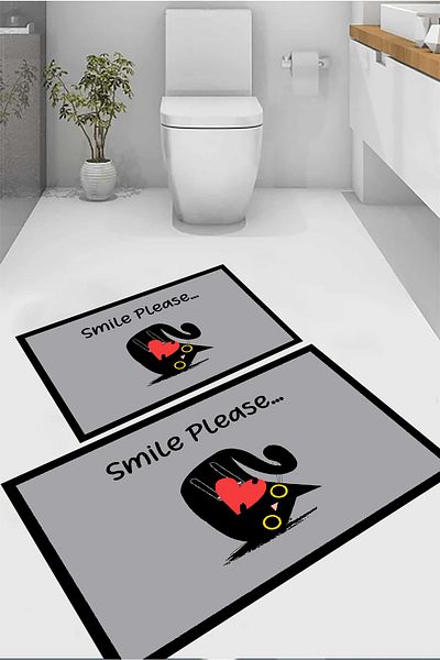 eco concept Cute Cat Bath Mat, Black Gray Mat, Non-Slip Base Toilet Seat Set, Decorative Mat, Dowry Box